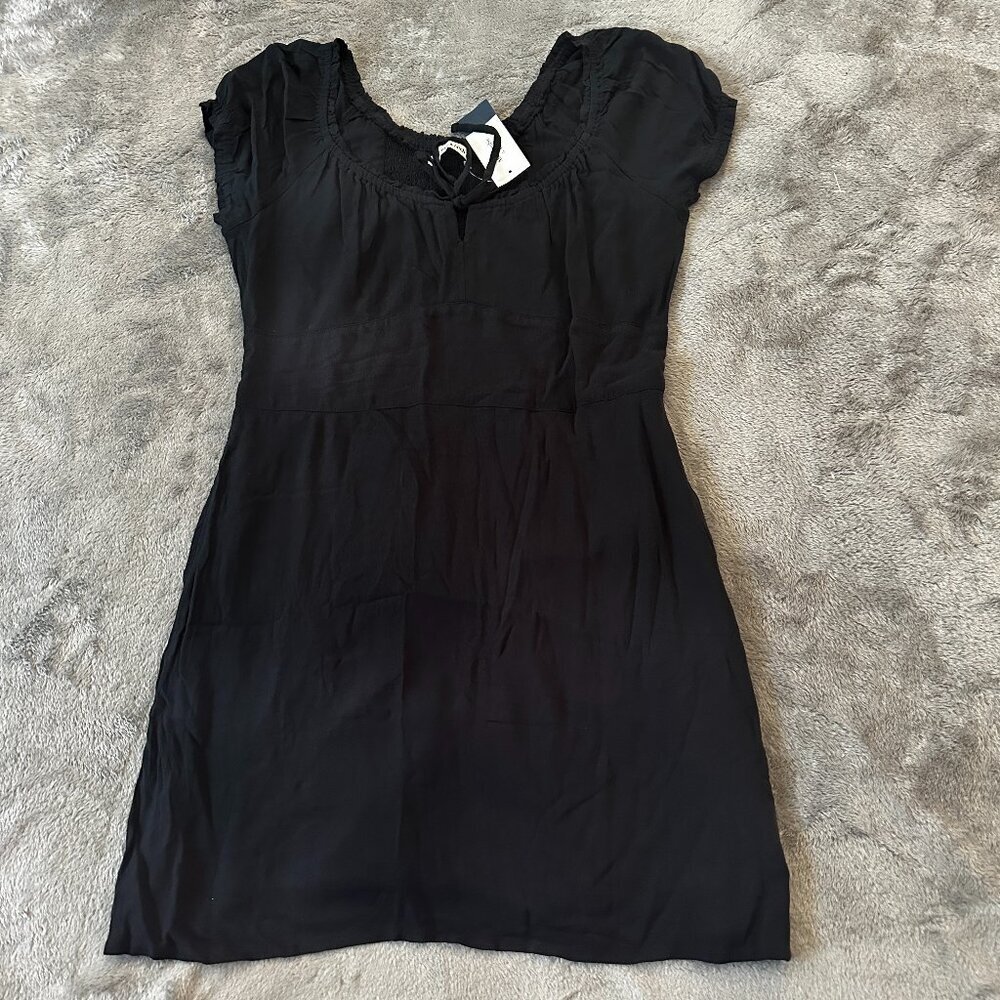 NWT Abercrombie & Fitch Black Milkmaid Mini Dress Size MEDIUM Cap Sleeve